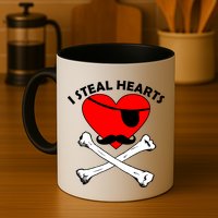 I Steal Hearts Pirate Crossbones Mustache Valentine's Day Design Mug