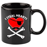 I Steal Hearts Pirate Crossbones Mustache Valentine's Day Design 11oz C Handle Ceramic Mug