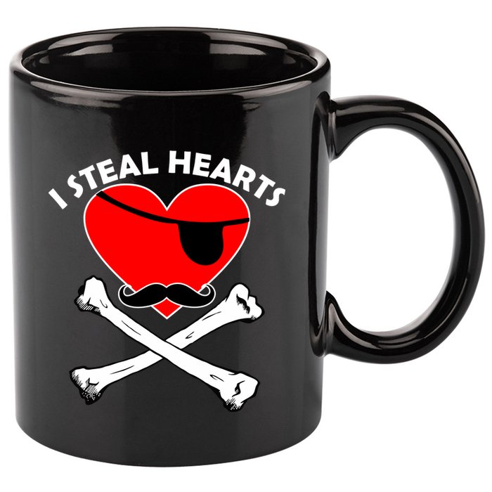 I Steal Hearts Pirate Crossbones Mustache Valentine's Day Design 11oz C Handle Ceramic Mug