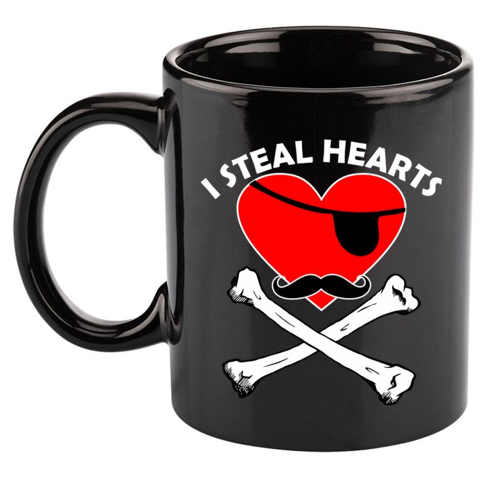 I Steal Hearts Pirate Crossbones Mustache Valentine's Day Design 11oz C Handle Ceramic Mug