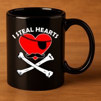 I Steal Hearts Pirate Crossbones Mustache Valentine's Day Design 11oz C Handle Ceramic Mug