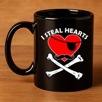 I Steal Hearts Pirate Crossbones Mustache Valentine's Day Design 11oz C Handle Ceramic Mug