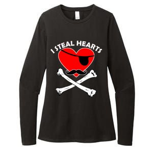 I Steal Hearts Pirate Crossbones Mustache Valentine's Day Design Womens CVC Long Sleeve Shirt