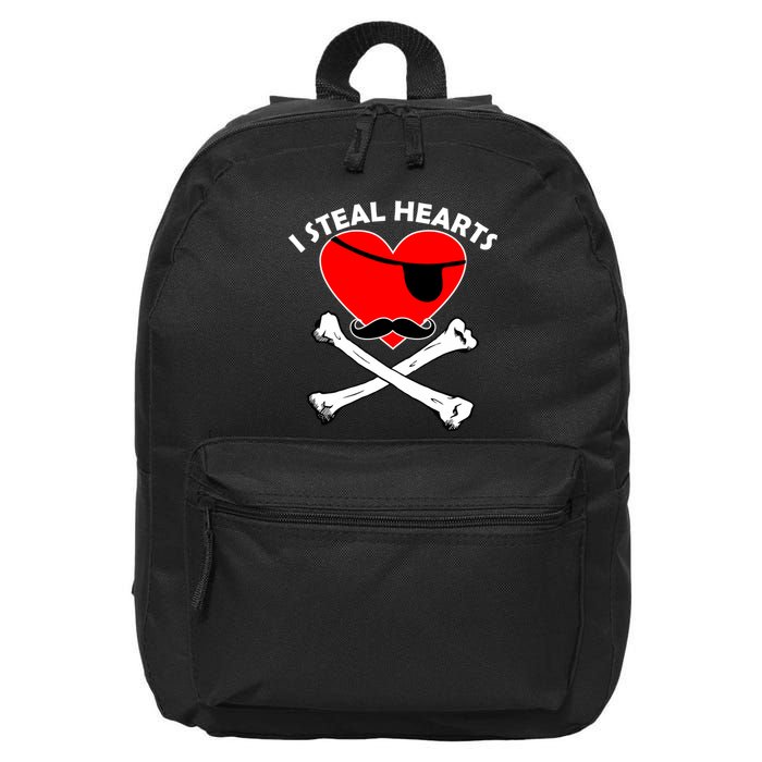 I Steal Hearts Pirate Crossbones Mustache Valentine's Day Design 16 in Basic Backpack