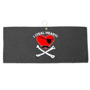 I Steal Hearts Pirate Crossbones Mustache Valentine's Day Design Large Microfiber Waffle Golf Towel