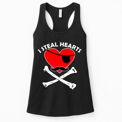 I Steal Hearts Pirate Crossbones Mustache Valentine's Day Design Womens Tank Top
