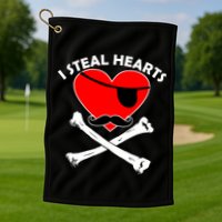 I Steal Hearts Pirate Crossbones Mustache Valentine's Day Design Golf Towel