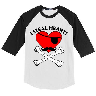 I Steal Hearts Pirate Crossbones Mustache Valentine's Day Design Kids Colorblock Raglan Jersey