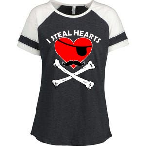 I Steal Hearts Pirate Crossbones Mustache Valentine's Day Design Enza Ladies Jersey Colorblock Tee