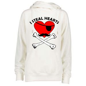 I Steal Hearts Pirate Crossbones Mustache Valentine's Day Design Womens Funnel Neck Pullover Hood