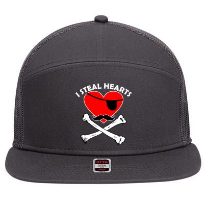 I Steal Hearts Pirate Crossbones Mustache Valentine's Day Design 7 Panel Mesh Trucker Snapback Hat