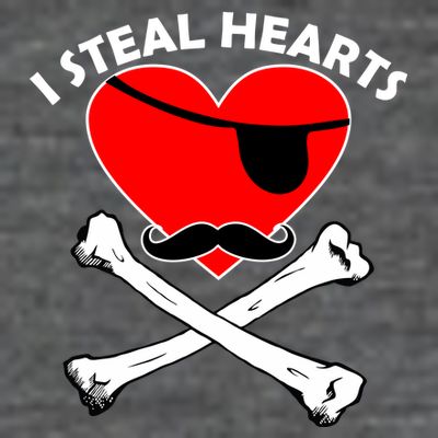 I Steal Hearts Pirate Crossbones Mustache Valentine's Day Design T-Shirt
