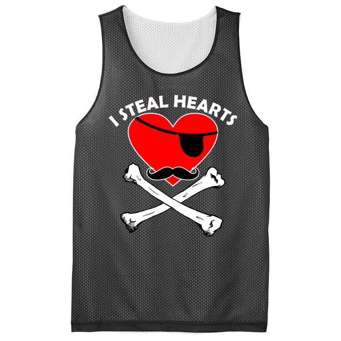 I Steal Hearts Pirate Crossbones Mustache Valentine's Day Design Mesh Reversible Basketball Jersey Tank