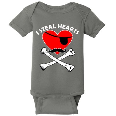 I Steal Hearts Pirate Crossbones Mustache Valentine's Day Design Baby Bodysuit