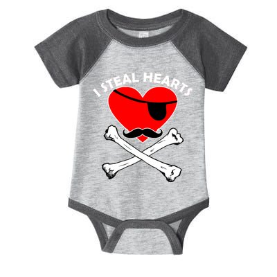 I Steal Hearts Pirate Crossbones Mustache Valentine's Day Design Infant Baby Jersey Bodysuit