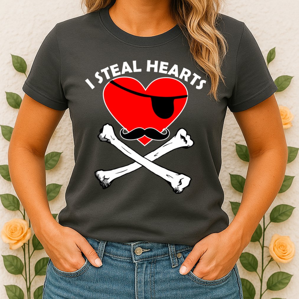 I Steal Hearts Pirate Crossbones Mustache Valentine's Day Design Womens T-Shirt