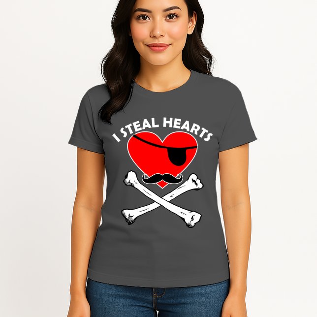 I Steal Hearts Pirate Crossbones Mustache Valentine's Day Design Womens T-Shirt
