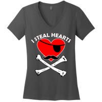 I Steal Hearts Pirate Crossbones Mustache Valentine's Day Design Women's V-Neck T-Shirt