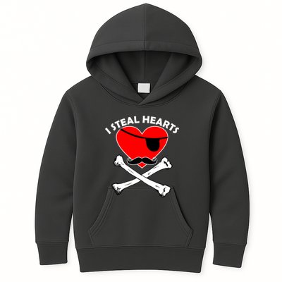 I Steal Hearts Pirate Crossbones Mustache Valentine's Day Design Kids Hoodie