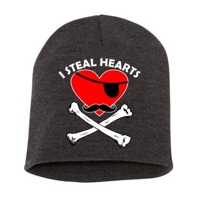 I Steal Hearts Pirate Crossbones Mustache Valentine's Day Design Short Acrylic Beanie