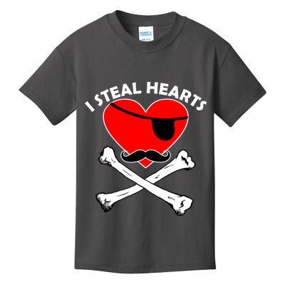 I Steal Hearts Pirate Crossbones Mustache Valentine's Day Design Kids T-Shirt
