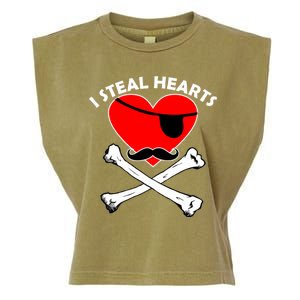 I Steal Hearts Pirate Crossbones Mustache Valentine's Day Design Garment-Dyed Women's Muscle Tee