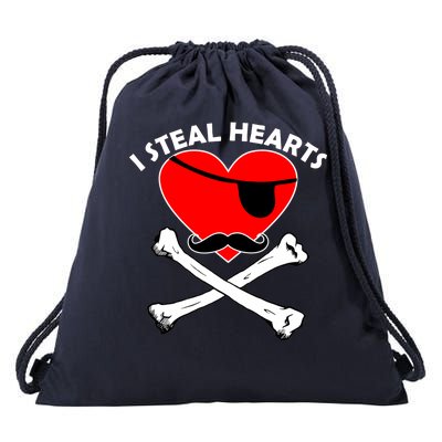 I Steal Hearts Pirate Crossbones Mustache Valentine's Day Design Drawstring Bag