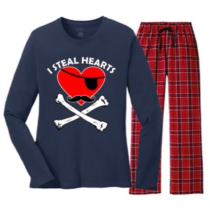 I Steal Hearts Pirate Crossbones Mustache Valentine's Day Design Women's Long Sleeve Flannel Pajama Set 