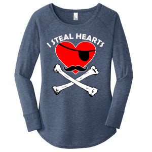 I Steal Hearts Pirate Crossbones Mustache Valentine's Day Design Women's Perfect Tri Tunic Long Sleeve Shirt