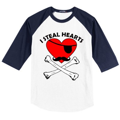 I Steal Hearts Pirate Crossbones Mustache Valentine's Day Design Baseball Sleeve Shirt