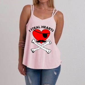 I Steal Hearts Pirate Crossbones Mustache Valentine's Day Design Women's Strappy Tank