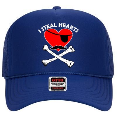 I Steal Hearts Pirate Crossbones Mustache Valentine's Day Design High Crown Mesh Back Trucker Hat