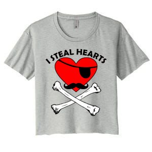 I Steal Hearts Pirate Crossbones Mustache Valentine's Day Design Women's Crop Top Tee