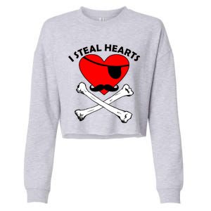 I Steal Hearts Pirate Crossbones Mustache Valentine's Day Design Cropped Pullover Crew