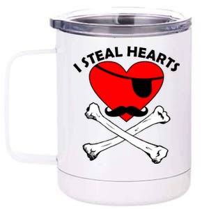 I Steal Hearts Pirate Crossbones Mustache Valentine's Day Design 12 oz Stainless Steel Tumbler Cup