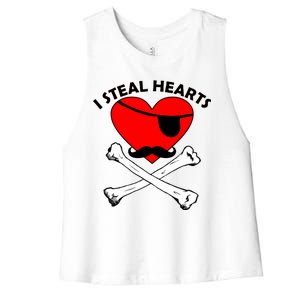 I Steal Hearts Pirate Crossbones Mustache Valentine's Day Design Women's Racerback Cropped Tank