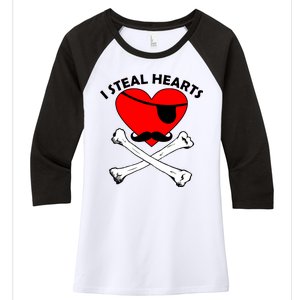 I Steal Hearts Pirate Crossbones Mustache Valentine's Day Design Women's Tri-Blend 3/4-Sleeve Raglan Shirt