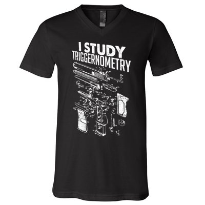 I Study Triggernometry Gun Diagram V-Neck T-Shirt