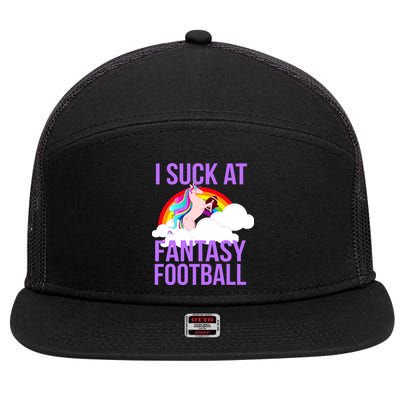 I Suck At Fantasy Football Unicorn 7 Panel Mesh Trucker Snapback Hat