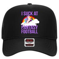 I Suck At Fantasy Football Unicorn High Crown Mesh Back Trucker Hat