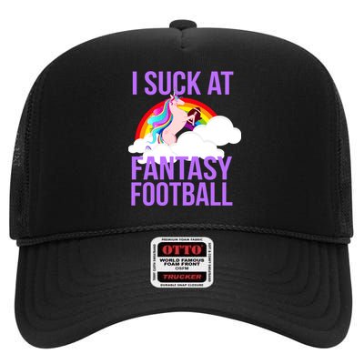 I Suck At Fantasy Football Unicorn High Crown Mesh Back Trucker Hat