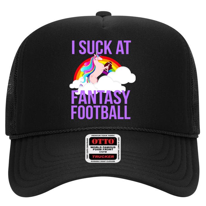 I Suck At Fantasy Football Unicorn High Crown Mesh Back Trucker Hat