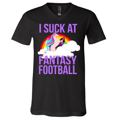 I Suck At Fantasy Football Unicorn V-Neck T-Shirt