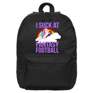 I Suck At Fantasy Football Unicorn 16 in Basic Backpack