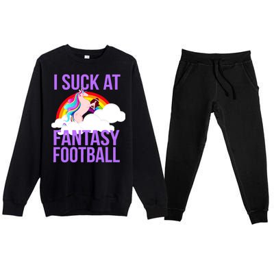 I Suck At Fantasy Football Unicorn Premium Crewneck Sweatsuit Set