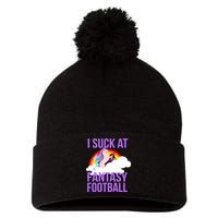 I Suck At Fantasy Football Unicorn Pom Pom 12in Knit Beanie