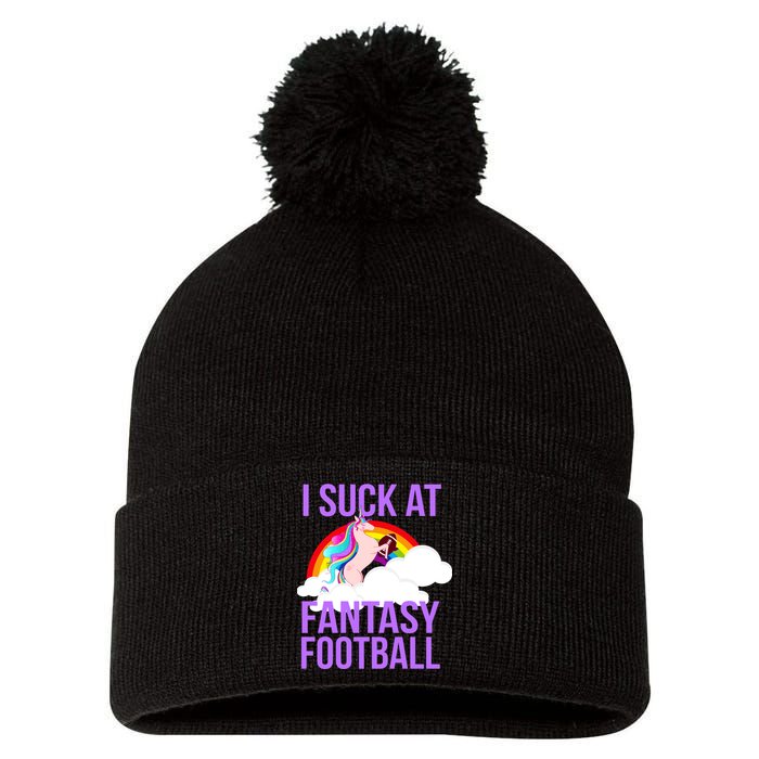 I Suck At Fantasy Football Unicorn Pom Pom 12in Knit Beanie