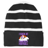 I Suck At Fantasy Football Unicorn Striped Beanie with Solid Band