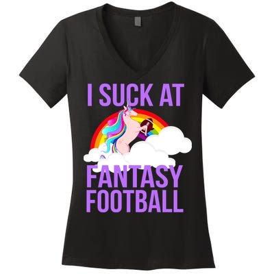 I Suck At Fantasy Football Unicorn Women's V-Neck T-Shirt