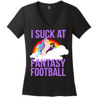 I Suck At Fantasy Football Unicorn Women's V-Neck T-Shirt
